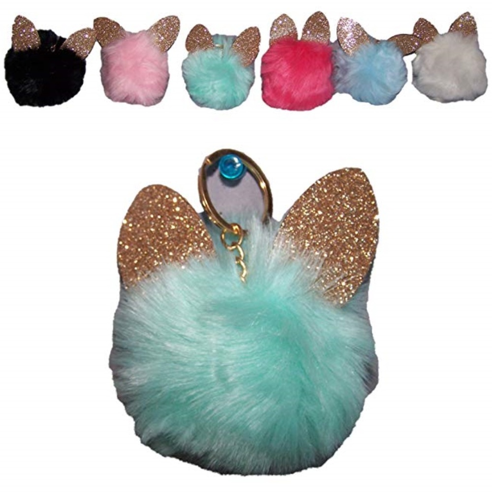 Pom Pom Keychain ~ Glitter Ears ~ NWT Purse Charm - Picture 2 of 3